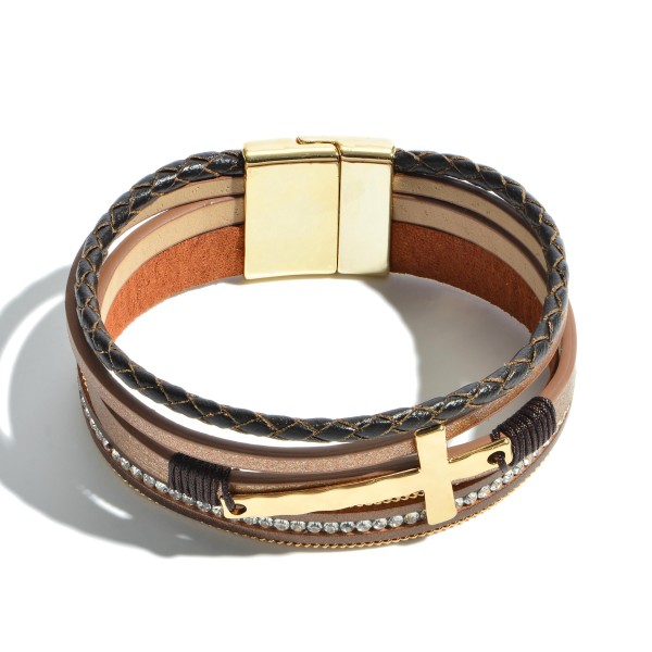 Wholesale faux Leather Braided Cross Magnetic Bracelet Magnetic Clasp Closure Di