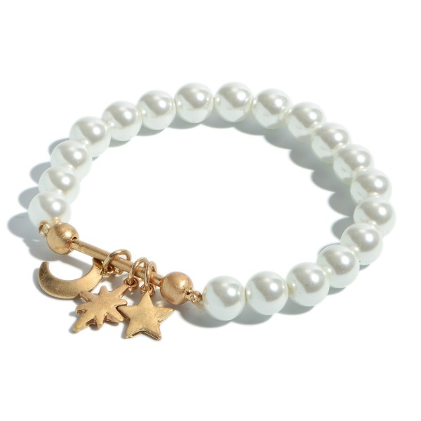 Wholesale pearl Beaded Boho Charm Bar Stretch Bracelet Charms Include Star Moon