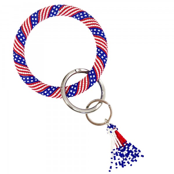 Wholesale uSA Themed Seed Bead Key Ring Seed Bead Tassel Keys Can Wear Wrist Att