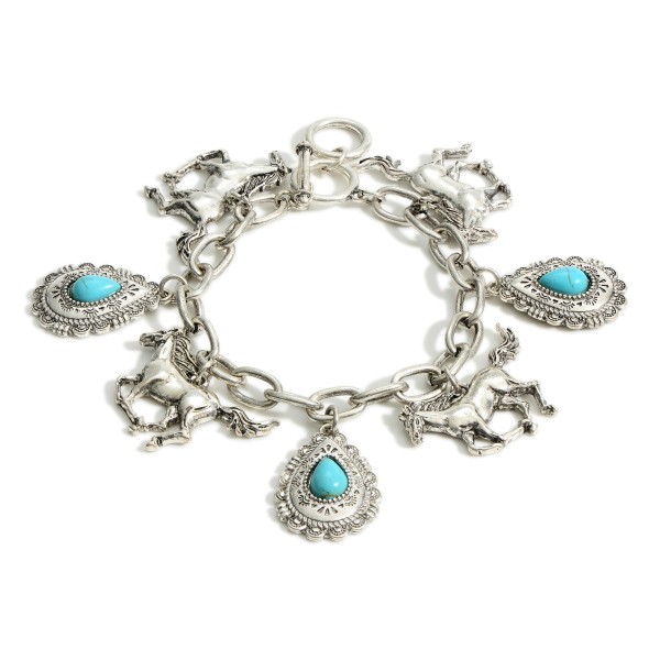 Wholesale silver Charm Bracelet Horse Charms Turquoise Accents Diameter Toggle C