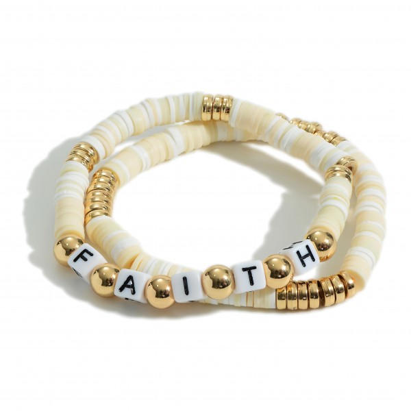 Wholesale set Two Heishi Bead Bracelets Letter Beads Spell Faith Diameter