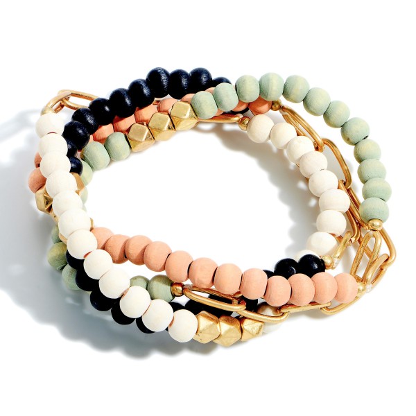 Wholesale set Four Beaded Bracelets Gold Chain Accents Diameter