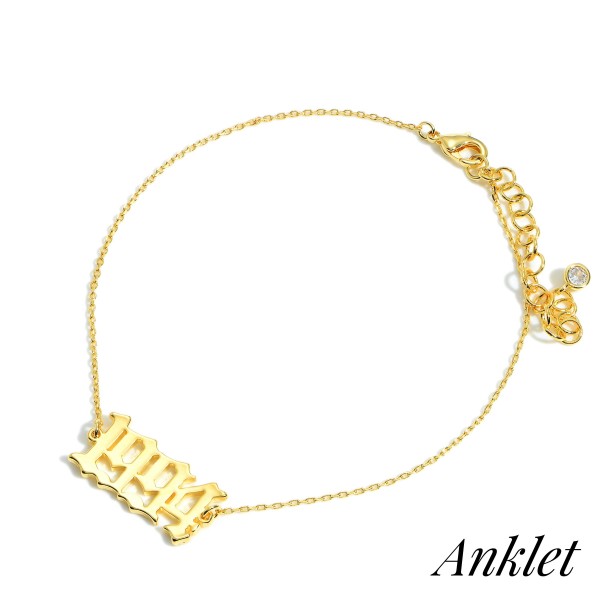 Gold Dipped 1994 Birth Year Anklet.

- Gold Dipped
- Approximately 3" in Diameter
- Extender Approximately 2" Long