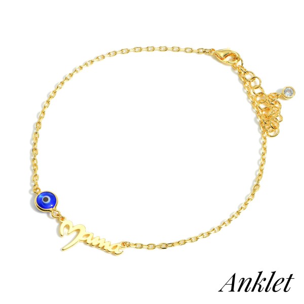 Wholesale gold Dipped Evil Eye Anklet says Mama Gold Dipped Diameter Extender