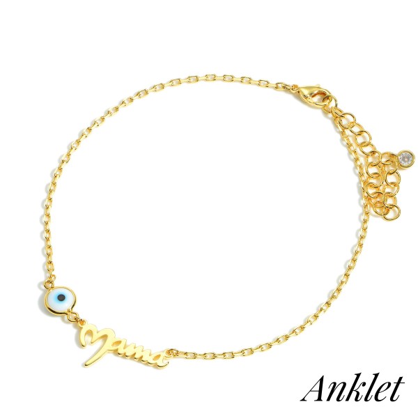 Wholesale gold Dipped Evil Eye Anklet says Mama Gold Dipped Diameter Extender