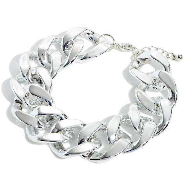 Silver Tone Plastic Cuban Chain Link Bracelet Approximately