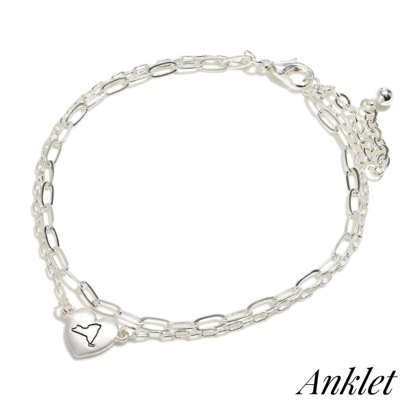 Layered Chain Link Anklet Featuring State of New York Heart Charm

- Approximately 8" Long
- Extender Approximately 2" Long