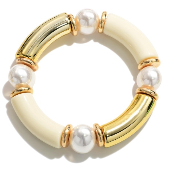 Wholesale acrylic Tube Bead Bracelet Gold Beads Pearl Bead Accents Diameter