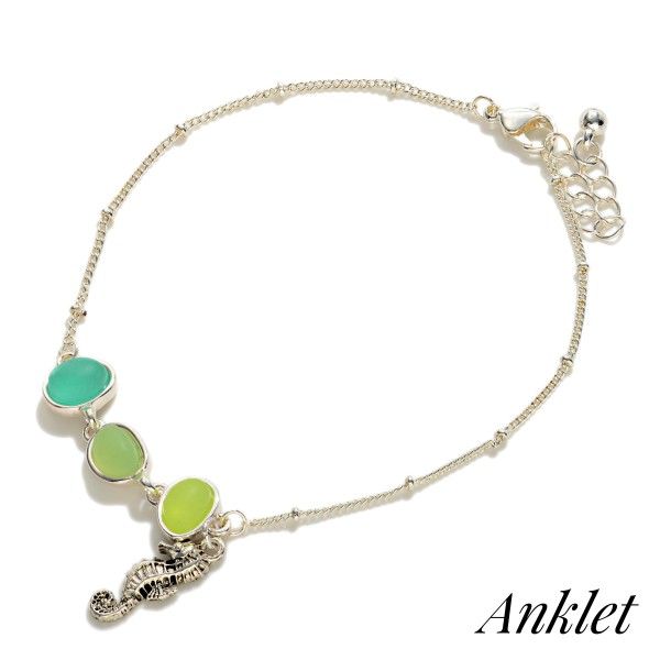 Wholesale chain Link Anklet Seahorse Colored Glass Charms Long Extender Long