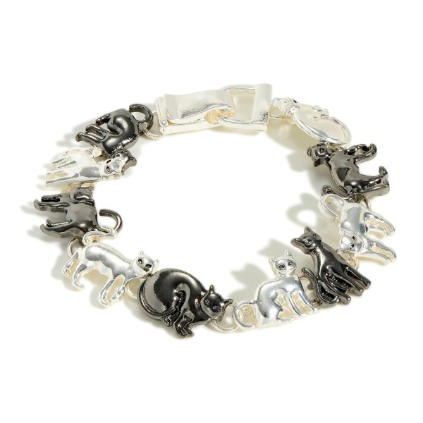 Wholesale silver Linked Metal Cat Charms Bracelet Long