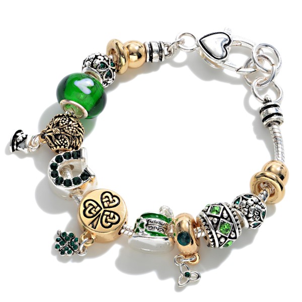 St. Patrick's Day Charm Bracelet With Rhinestone Charms

- Lobster Closure
- Approximately 3.5" Diameter With .75" Extender