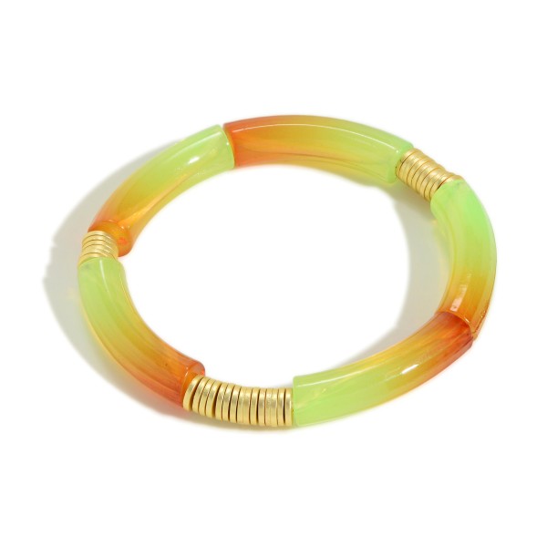 Acrylic Tube Bead Stretch Bracelet With Gold Beaded Accents

- Approximately 2.75" Diameter