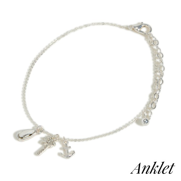 Wholesale dainty Chain Link Anklet Rhinestone Palm Tree Anchor Semi Precious Sto