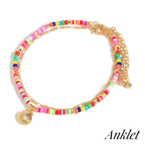 Wholesale set Two Chain Link Heishi Beaded Anklet Seashell Charm L Extender L