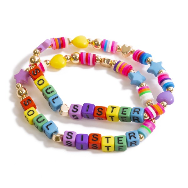 Wholesale soul Sister BFF Stretch Bracelet Set Heishi Beads Stars Heart Bead Ac