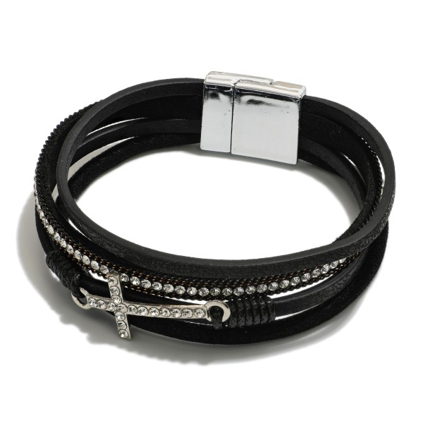 Wholesale multi Strand Magnetic Bracelet Rhinestones Cross Pendant Magnetic Clos