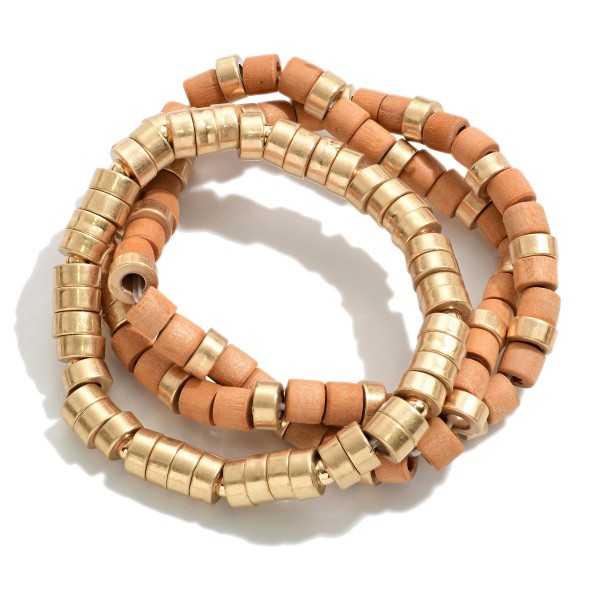 Wholesale stretch Bracelet Gold Brown Colored Wood Beads Diameter