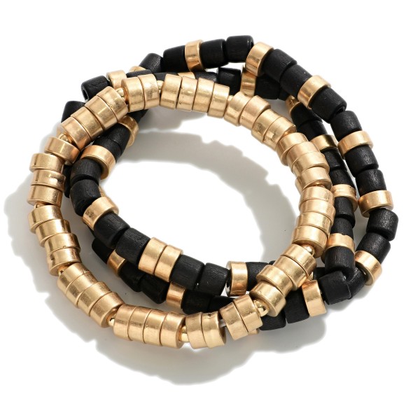 Wholesale stretch Bracelet Gold Black Colored Wood Beads Diameter