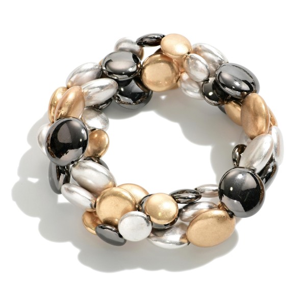 Wholesale stackable Bracelet Set Flat Oval Multi Beads Stretchable Diameter