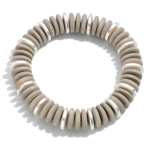 Wholesale chunky Wood Beaded Stretch Bracelet Gold Accents Diameter