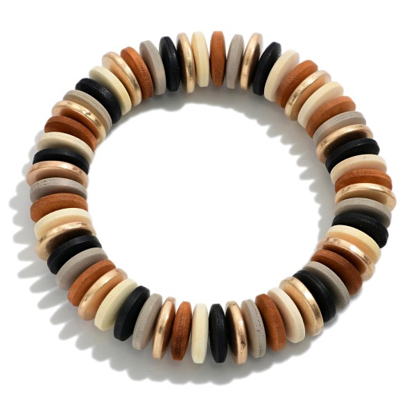 Wholesale chunky Wood Beaded Stretch Bracelet Gold Accents Diameter