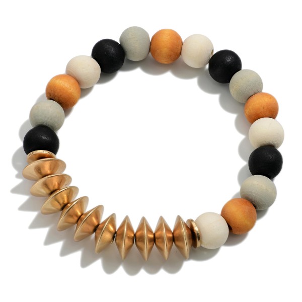 Wholesale multi Wooden Stretch Bracelet Gold Metal Bead Accents Diameter