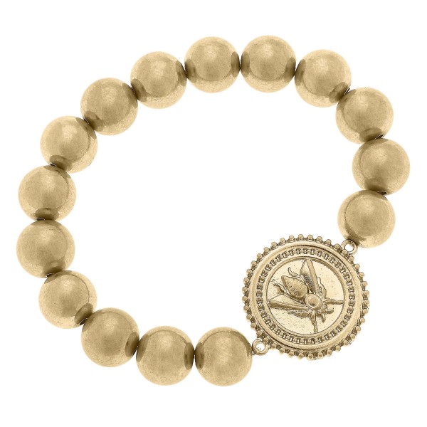 Wholesale bee Medallion Chunky Gold Beaded Stretch Bracelet Diameter