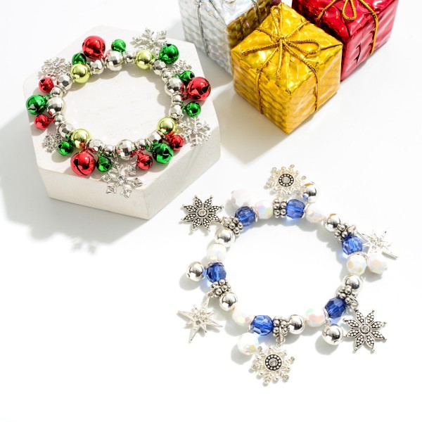 Beaded Stretch Bracelet Featuring Jingle Bell Charms.
- Approximately 2.5" Diameter