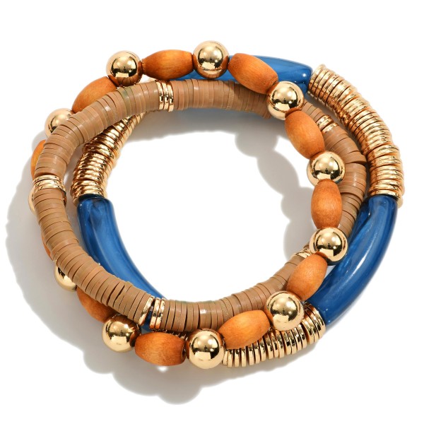 Wholesale set Three Beaded Bracelets Wood Acrylic Heishi Beads Diameter