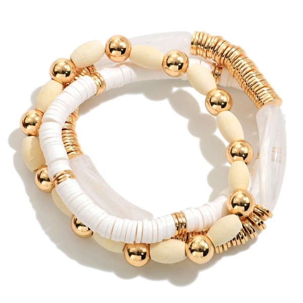 Wholesale set Three Beaded Bracelets Wood Acrylic Heishi Beads Diameter