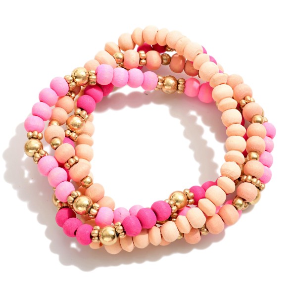 Wholesale set Wood Beaded Bracelets Gold Accent Beads Diameter