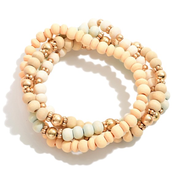Wholesale set Wood Beaded Bracelets Gold Accent Beads Diameter