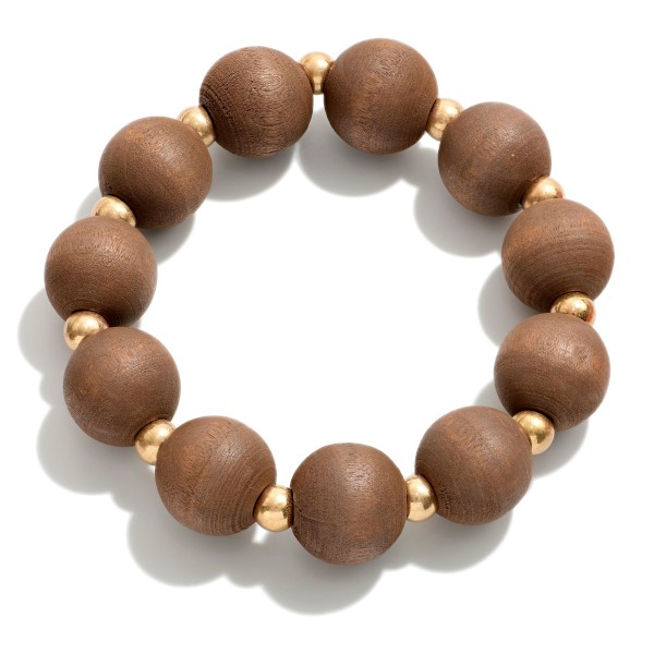 Wholesale chunky Wood Bead Stretch Bracelet Gold Beaded Accents Diameter