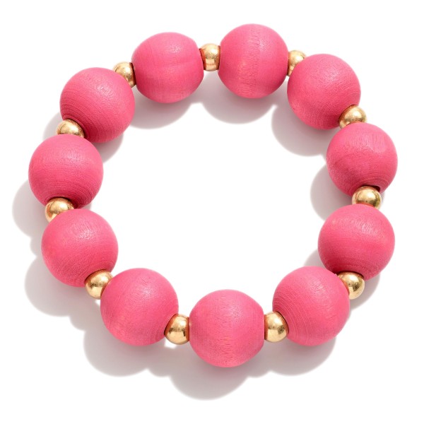 Wholesale chunky Wood Bead Stretch Bracelet Gold Beaded Accents Diameter