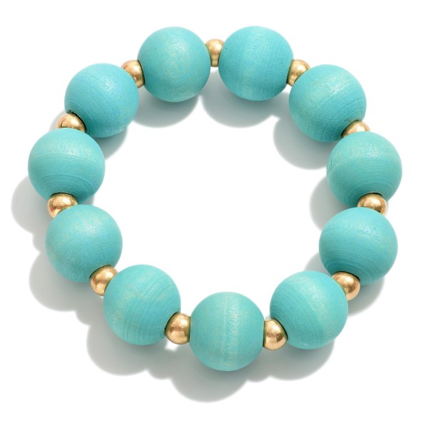 Wholesale chunky Wood Bead Stretch Bracelet Gold Beaded Accents Diameter