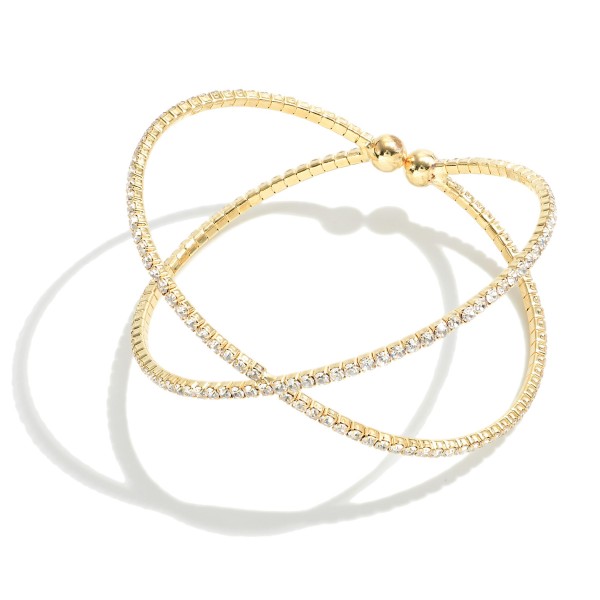 Criss-Cross Rhinestone Cuff Bracelet.

- Approximately 2" Diameter