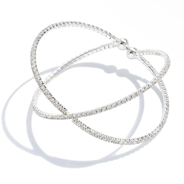 Criss-Cross Rhinestone Cuff Bracelet.

- Approximately 2" Diameter