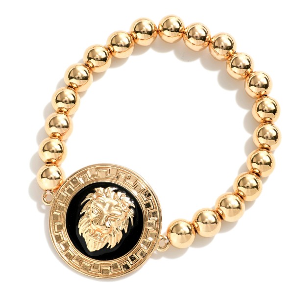 Lion Charm Gold Tone Beaded Stretch Bracelet.

- Approximately 2.5" Diameter