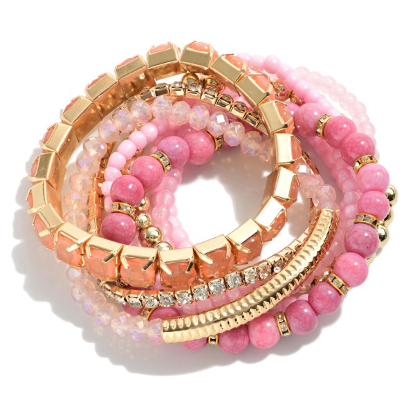 Wholesale set Eight Beaded Stretch Bracelets Glass Gold Beads Rhinestone Accents