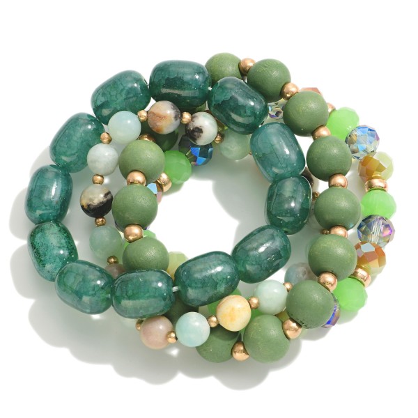 Set of 4 Stretch Bracelet With Natural Stone And Wood Beads

- Approximately 2.5" Diameter 
