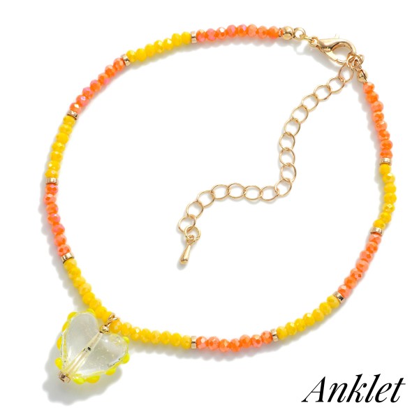 Faceted Beaded Anklet Featuring Heart Charm 

- Approximately 3" Diameter
- Extender 3" L