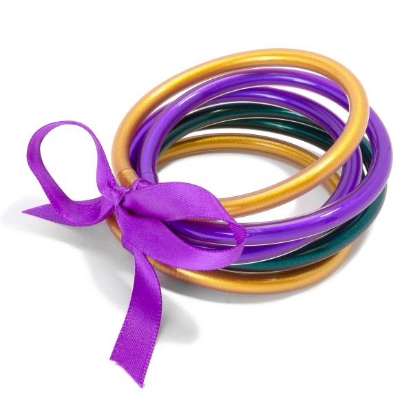 Wholesale set Glitter Jelly Vinyl Bangle Bracelets Bow Accent Diameter Mardi Gra