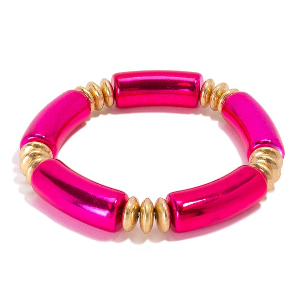 Tube Bead Bracelet Featuring Gold Tone Accent Beads

- Approximately 2.5" Diameter 
