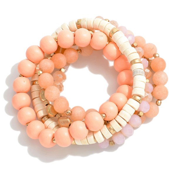 Wholesale set Beaded Stretch Bracelets Wood Gold Natural Stone Beaded Accents Di