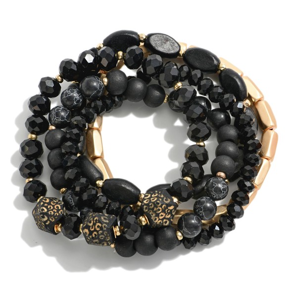 Wholesale set Beaded Stretch Bracelet Stone Wood Animal Print Beaded Accents Dia