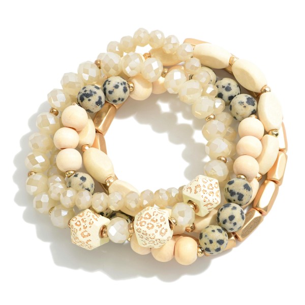 Wholesale set Beaded Stretch Bracelet Stone Wood Animal Print Beaded Accents Dia