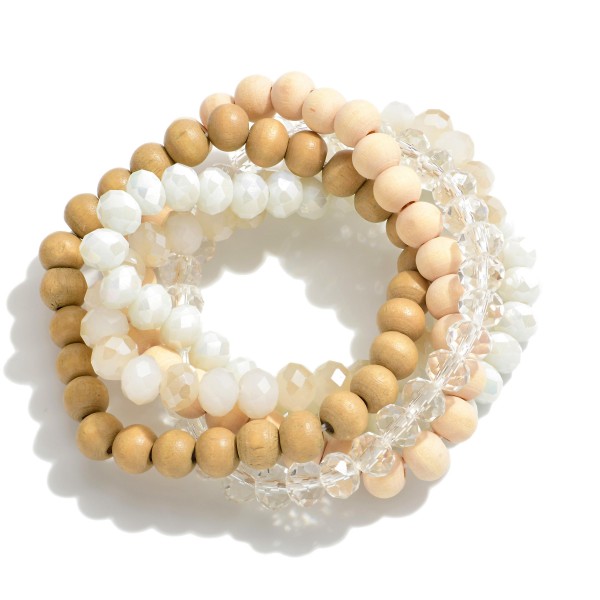 Set of Five Wood and Glass Beaded Stretch Bracelets

- Approximately 2.5" Diameter