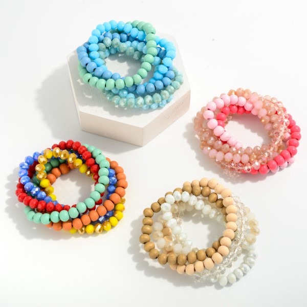 Set of Five Wood and Glass Beaded Stretch Bracelets

- Approximately 2.5" Diameter