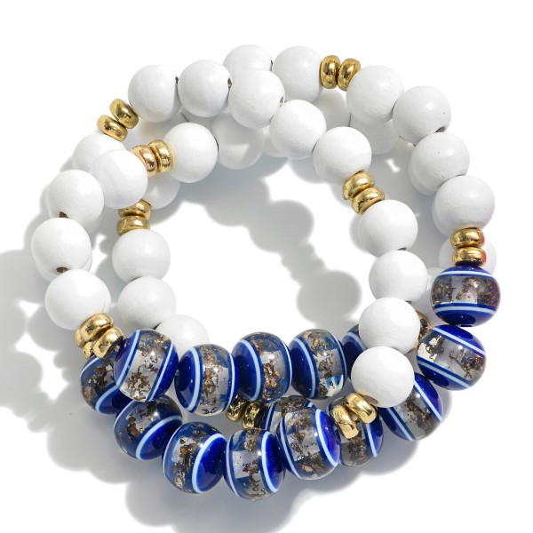 Wholesale set Wood Beaded Stretch Bracelet Gold Flake Bead Accents Diameter