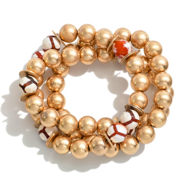 Wholesale set Three Beaded Stretch Bracelet Gold Painted Honeycomb Beads Diamete